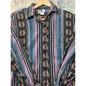 Vintage Southwestern Aztec Woven Button Shirt Women's Large Boho Western